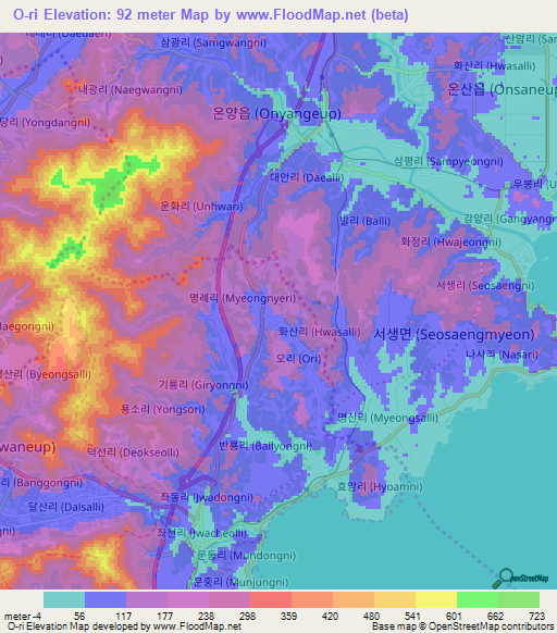 O-ri,South Korea Elevation Map