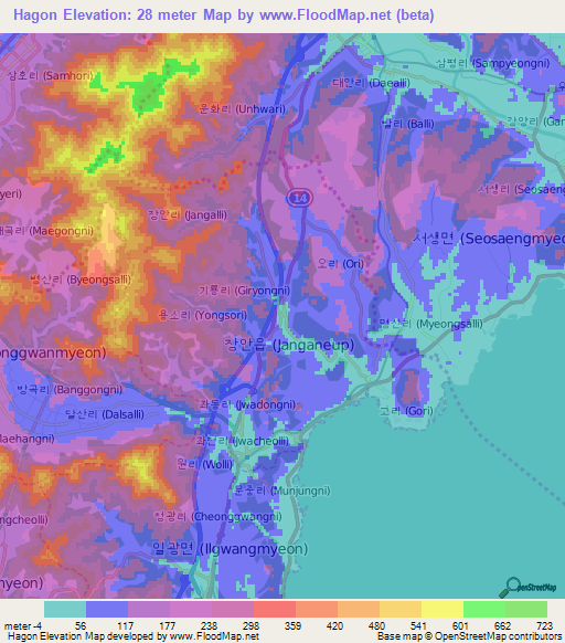 Hagon,South Korea Elevation Map