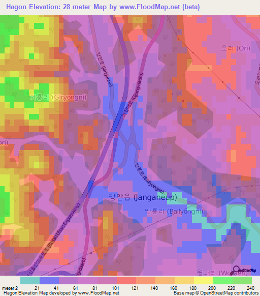 Hagon,South Korea Elevation Map