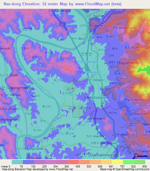 Nae-dong,South Korea Elevation Map