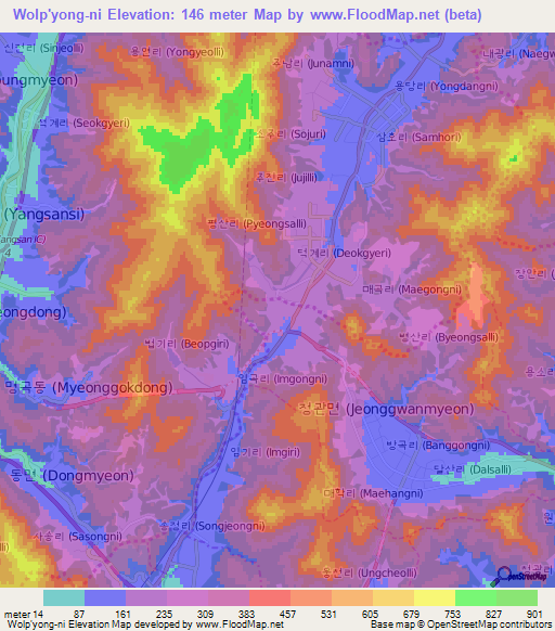 Wolp'yong-ni,South Korea Elevation Map