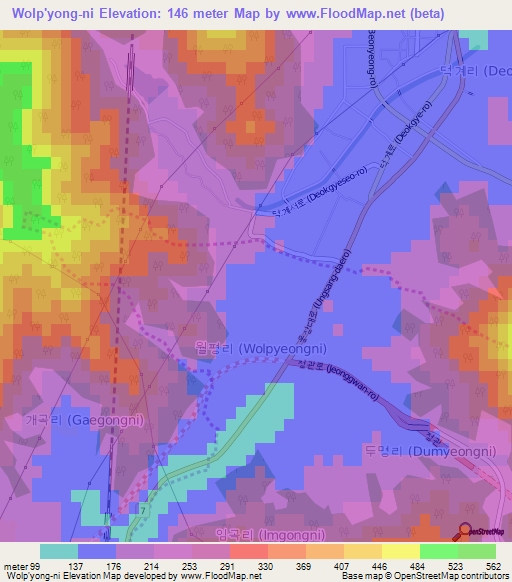 Wolp'yong-ni,South Korea Elevation Map