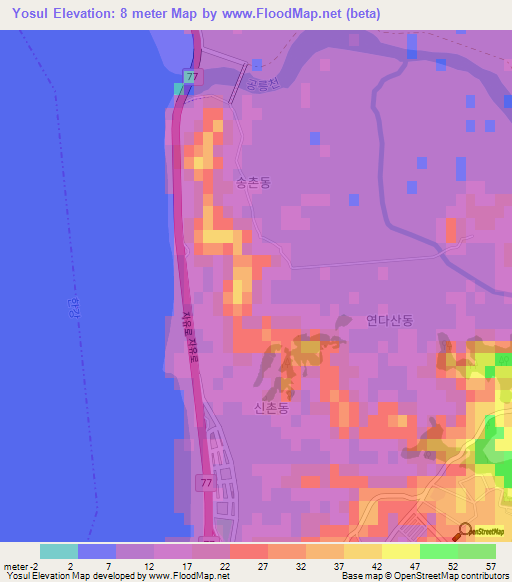 Yosul,South Korea Elevation Map