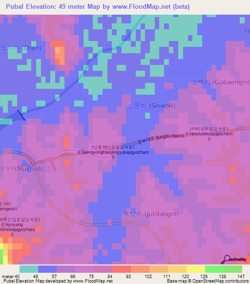 Pubal,South Korea Elevation Map