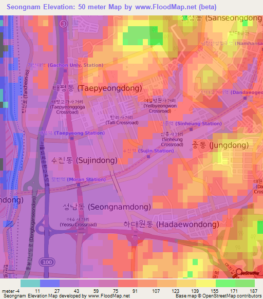 Seongnam,South Korea Elevation Map