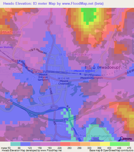 Hwado,South Korea Elevation Map