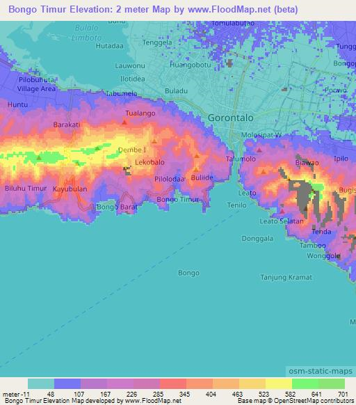 Bongo Timur,Indonesia Elevation Map