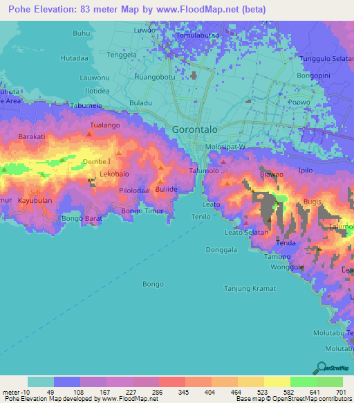 Pohe,Indonesia Elevation Map