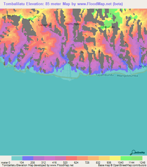 Tombalilatu,Indonesia Elevation Map