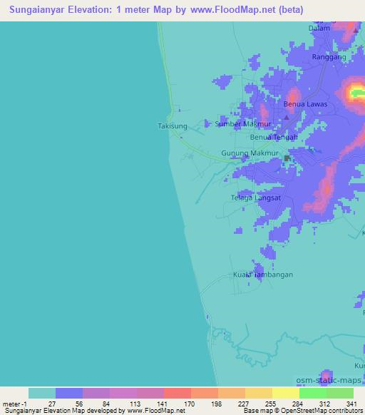Sungaianyar,Indonesia Elevation Map