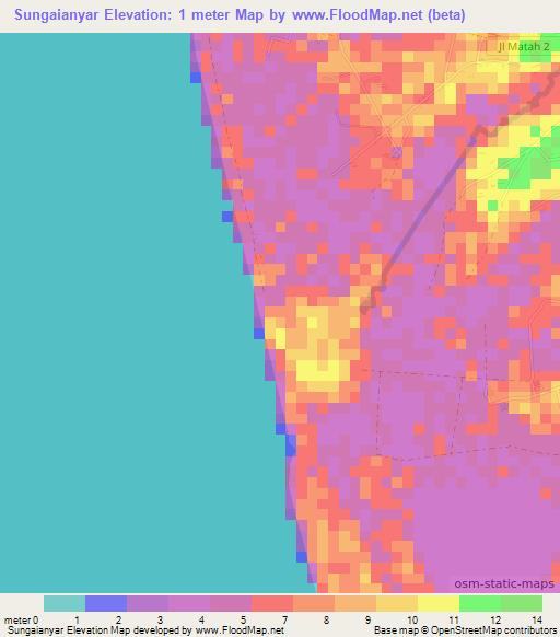 Sungaianyar,Indonesia Elevation Map