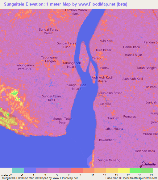 Sungaitela,Indonesia Elevation Map