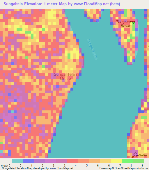 Sungaitela,Indonesia Elevation Map