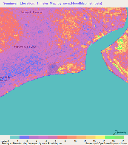 Seminyan,Indonesia Elevation Map