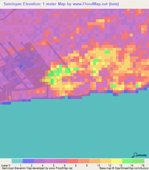 Seminyan,Indonesia Elevation Map