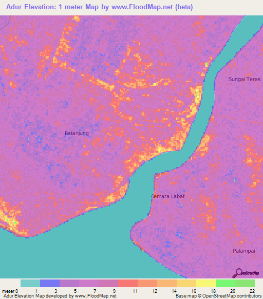 Adur,Indonesia Elevation Map