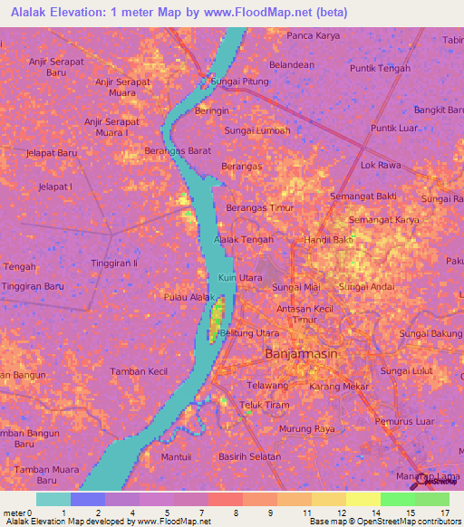 Alalak,Indonesia Elevation Map