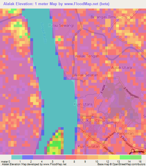 Alalak,Indonesia Elevation Map