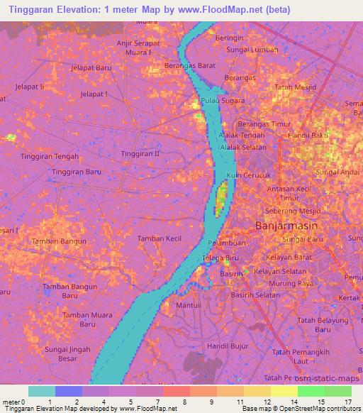 Tinggaran,Indonesia Elevation Map