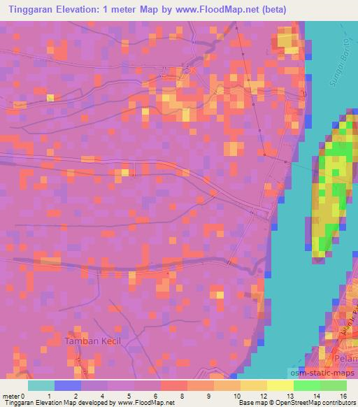 Tinggaran,Indonesia Elevation Map