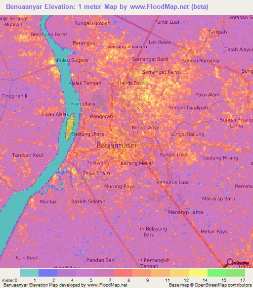 Benuaanyar,Indonesia Elevation Map