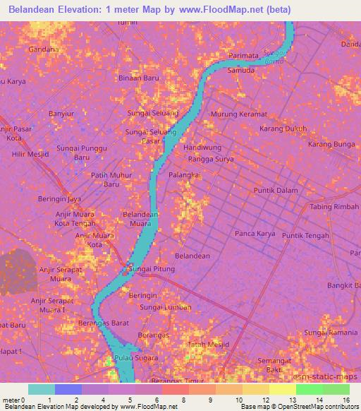 Belandean,Indonesia Elevation Map