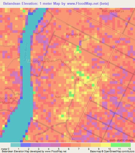 Belandean,Indonesia Elevation Map