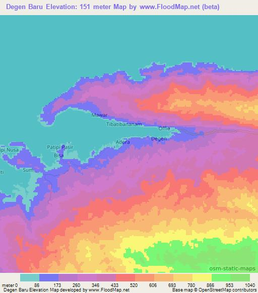 Degen Baru,Indonesia Elevation Map