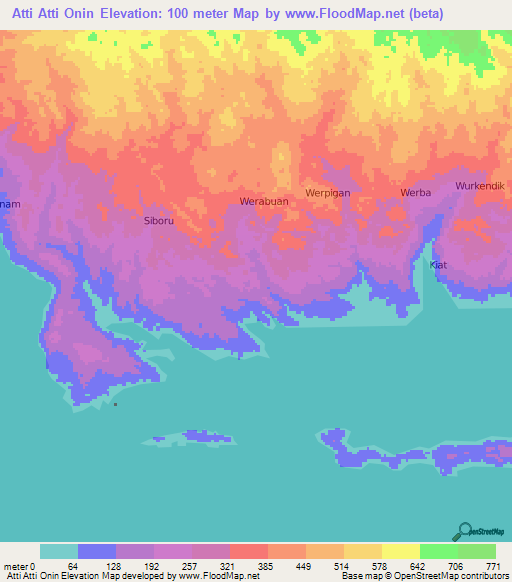 Atti Atti Onin,Indonesia Elevation Map