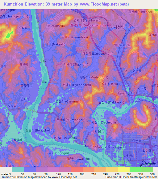 Kumch'on,South Korea Elevation Map