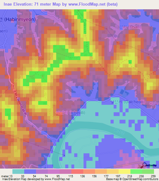 Inae,South Korea Elevation Map