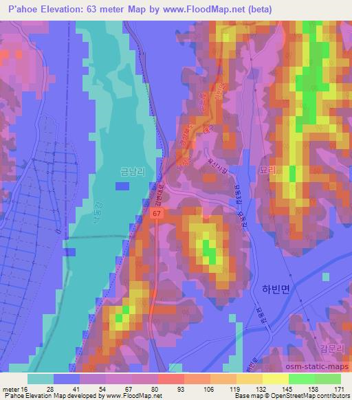 P'ahoe,South Korea Elevation Map