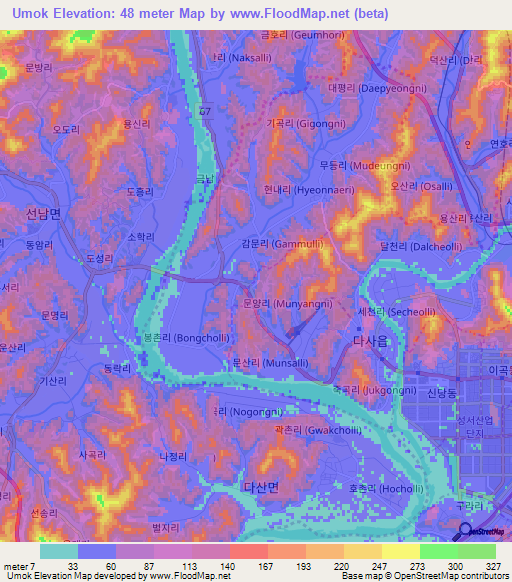 Umok,South Korea Elevation Map