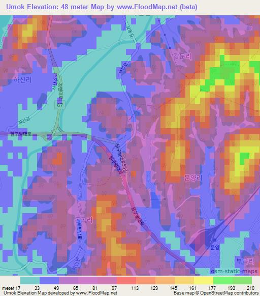 Umok,South Korea Elevation Map