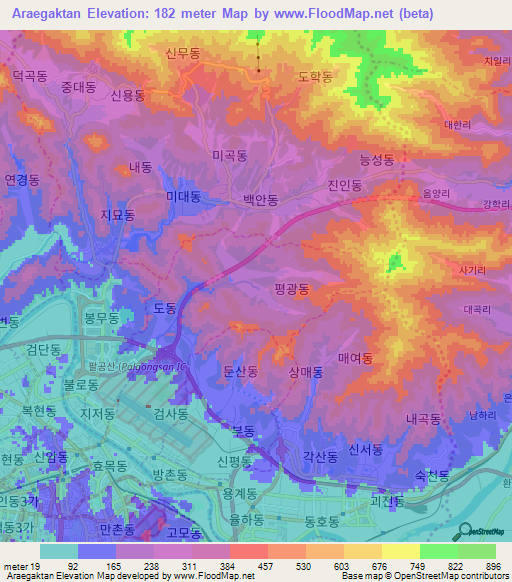 Araegaktan,South Korea Elevation Map