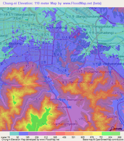 Chung-ni,South Korea Elevation Map