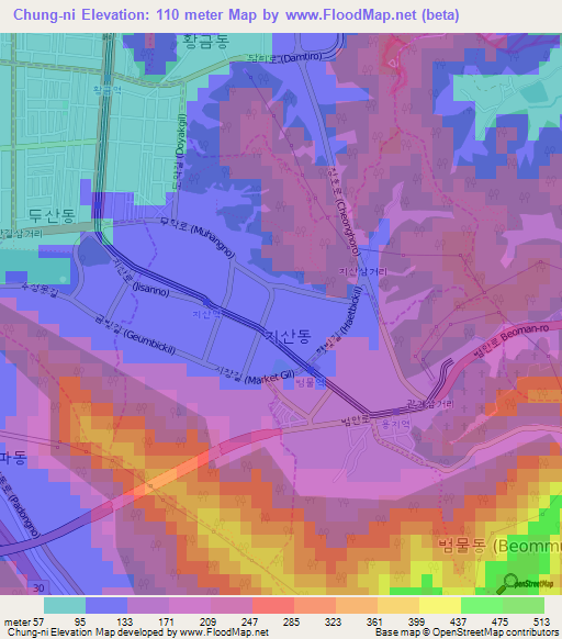 Chung-ni,South Korea Elevation Map