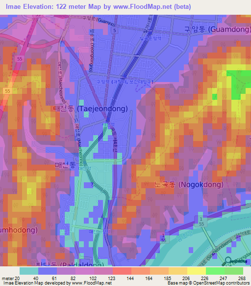 Imae,South Korea Elevation Map