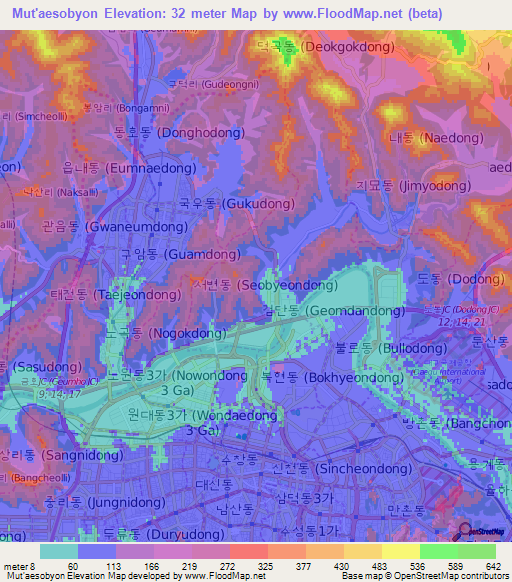 Mut'aesobyon,South Korea Elevation Map