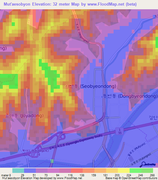Mut'aesobyon,South Korea Elevation Map