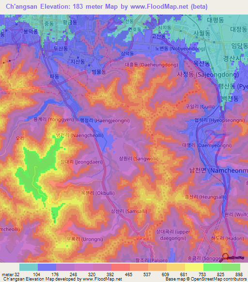 Ch'angsan,South Korea Elevation Map