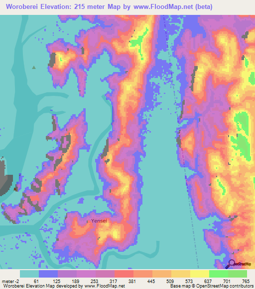 Woroberei,Indonesia Elevation Map