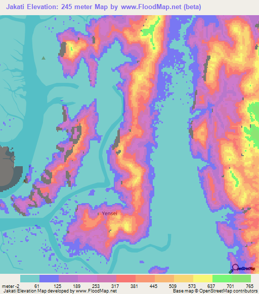 Jakati,Indonesia Elevation Map