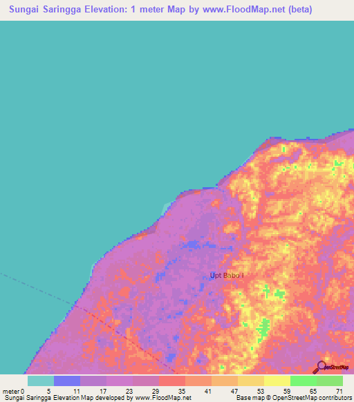 Sungai Saringga,Indonesia Elevation Map