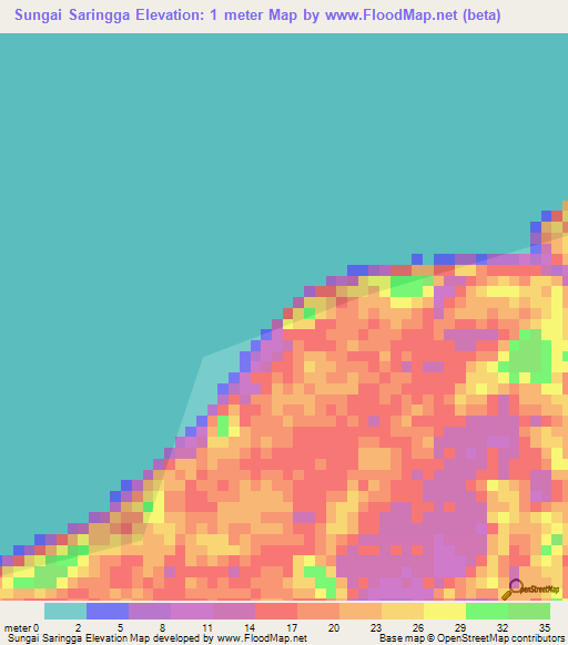 Sungai Saringga,Indonesia Elevation Map