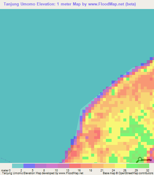 Tanjung Umomo,Indonesia Elevation Map