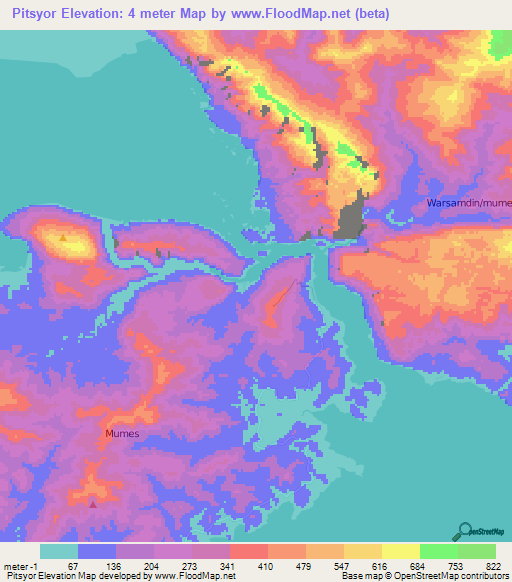 Pitsyor,Indonesia Elevation Map