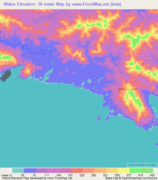 Wakre,Indonesia Elevation Map