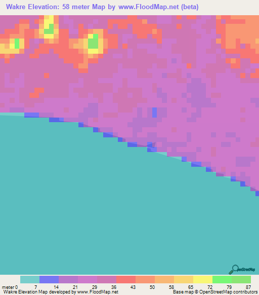 Wakre,Indonesia Elevation Map