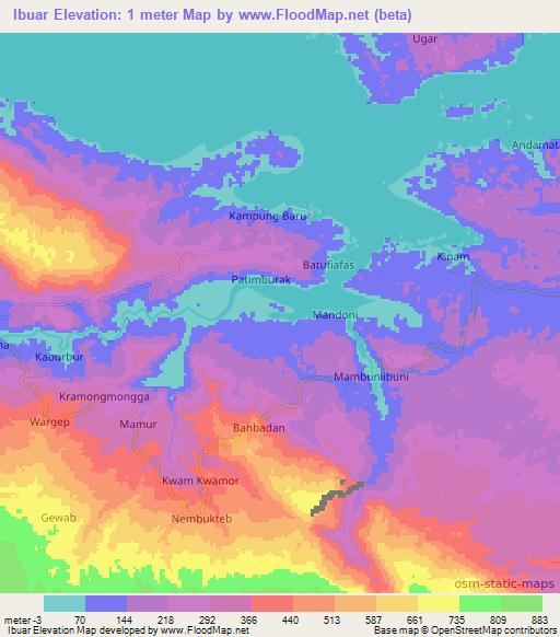 Ibuar,Indonesia Elevation Map